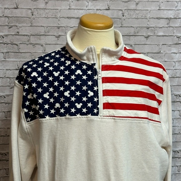 Disney Parks Mickey Mouse Stars Stripes Flag Men Pullover Sweatshirt 1/4 Zip 2XL - Picture 11 of 16